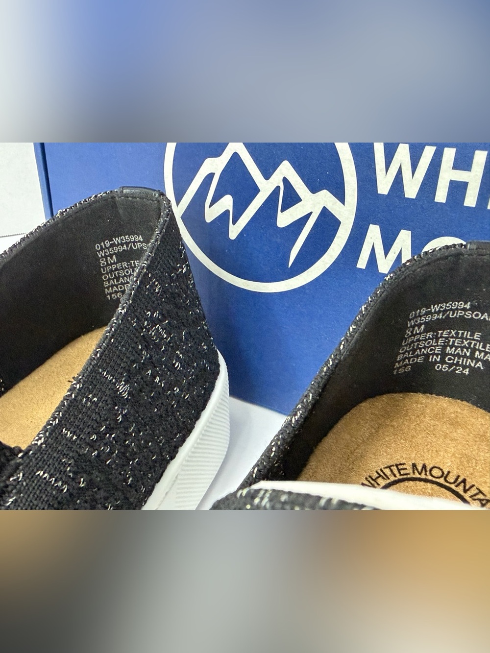 White Mountain Upsoar Size 8 Black Gold Slip On Sneakers Woven - Picture 8 of 12